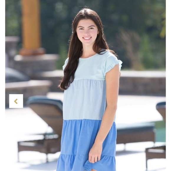 Simply Southern Women's Standard L Blue Tiered Color Block Knee Length Dress - Picture 1 of 13
